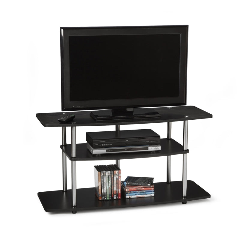 3-Tier Flat Screen TV Stand in Black Wood Grain / Stainless Steel-0