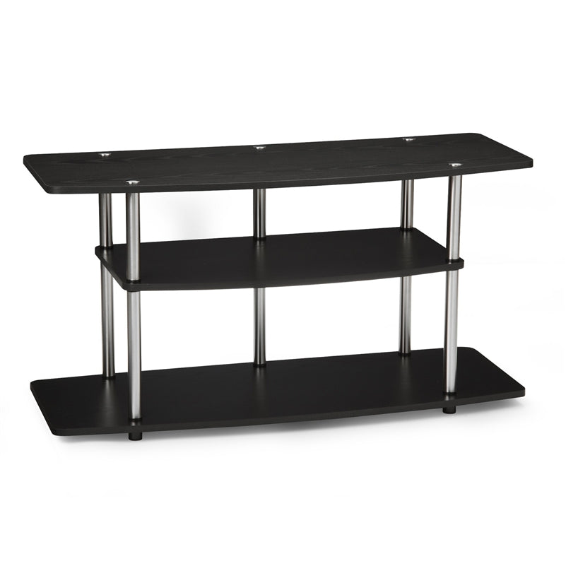 3-Tier Flat Screen TV Stand in Black Wood Grain / Stainless Steel-1