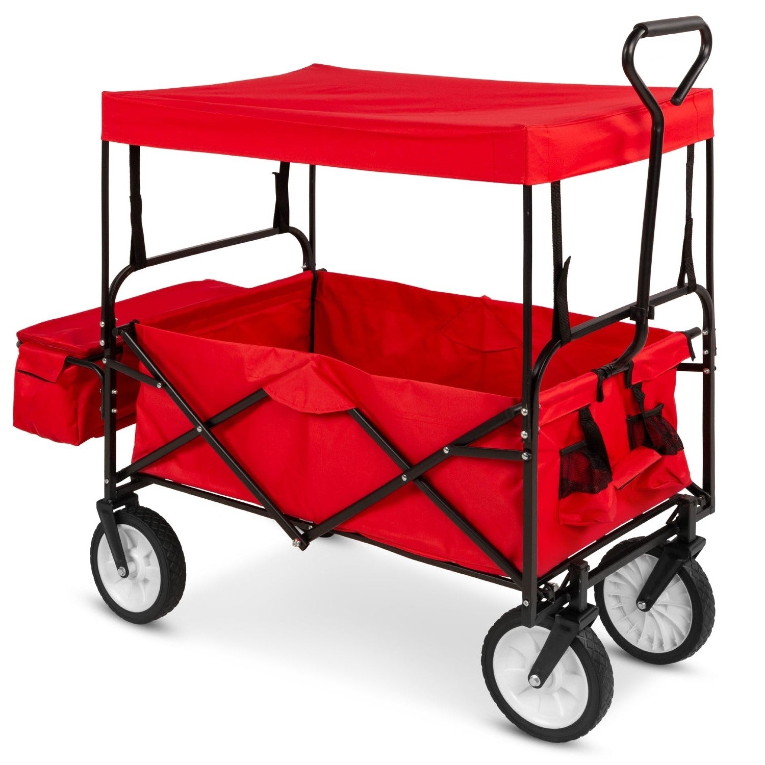 Collapsible Utility Wagon Cart Indoor/Outdoor with Canopy - Red-0