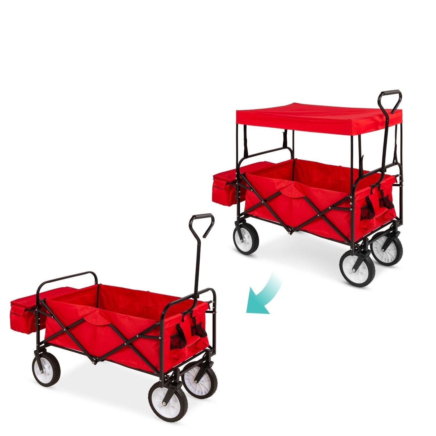 Collapsible Utility Wagon Cart Indoor/Outdoor with Canopy - Red-1