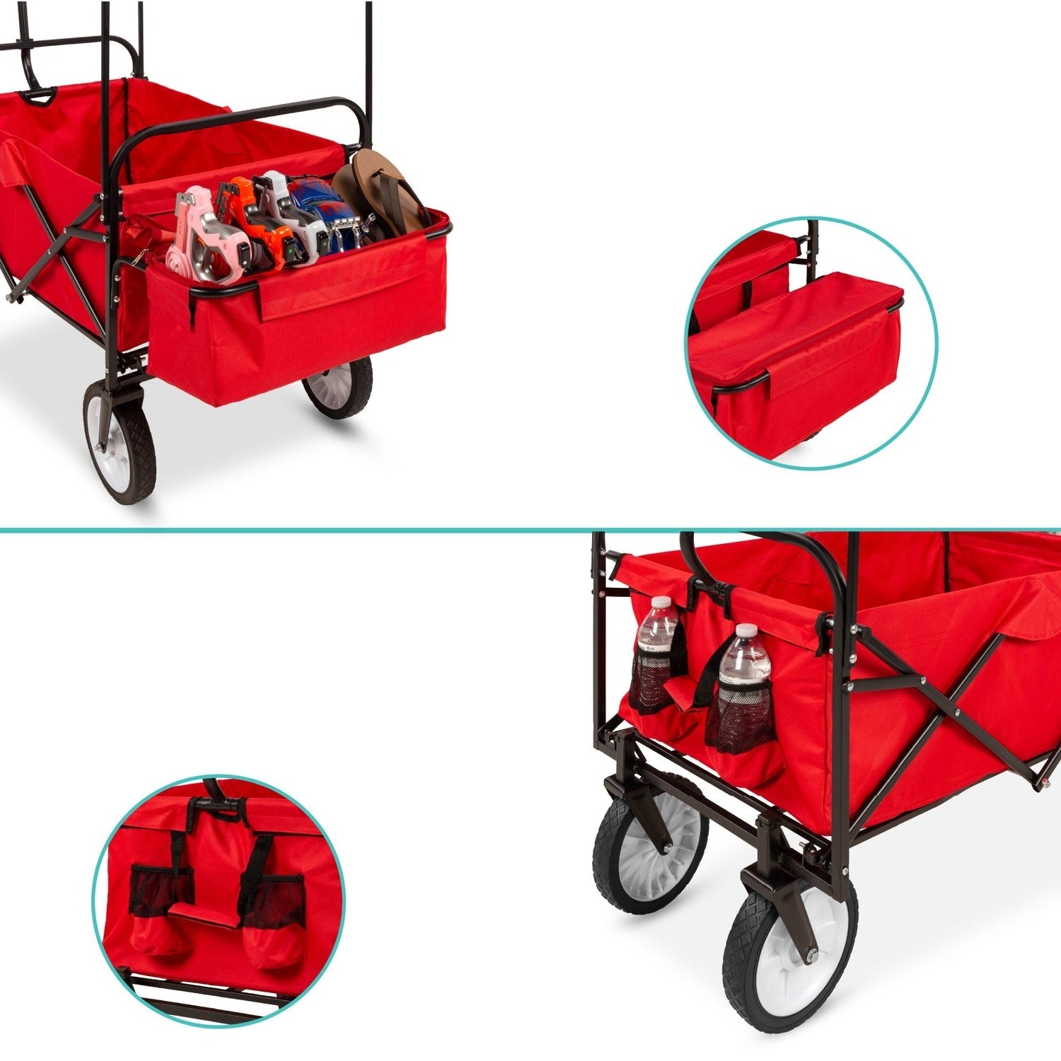 Collapsible Utility Wagon Cart Indoor/Outdoor with Canopy - Red-3