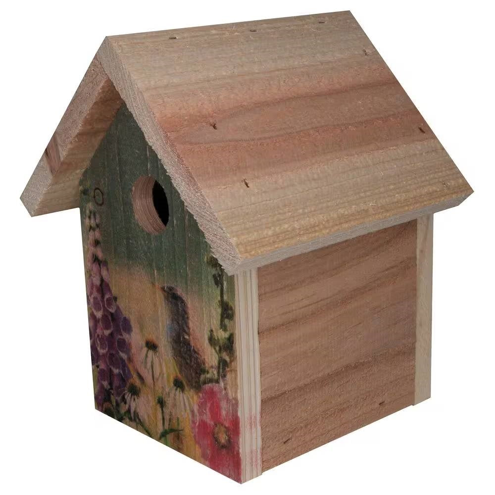 Cedar Wooden A-Frame Birdhouses for Wrens - Easy to Hang-1