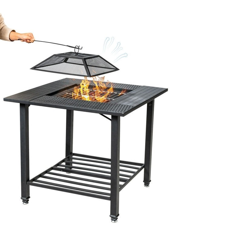 4 in 1 Square Fire Pit, Grill Cooking BBQ Grate, Ice Bucket, Dining Table-2