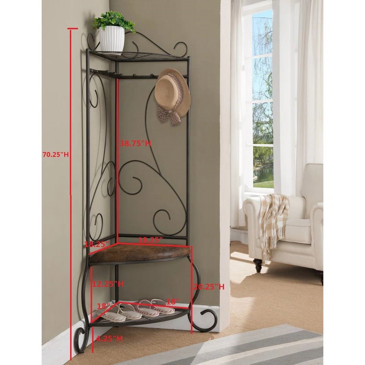 Corner Metal Hall Tree Entryway Coat Rack Upholstered Storage Bench Shoe Rack-4
