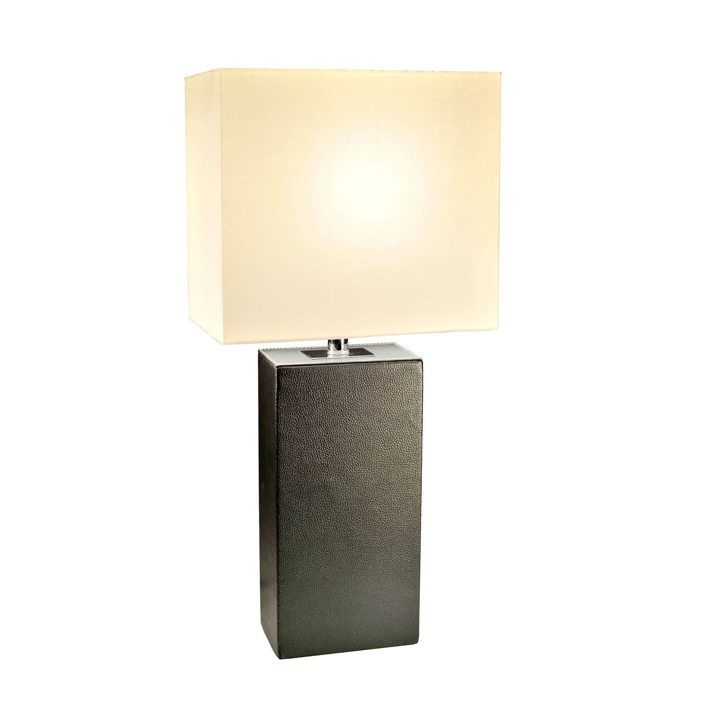 Contemporary Black Leather Table Lamp with White Fabric Shade-0