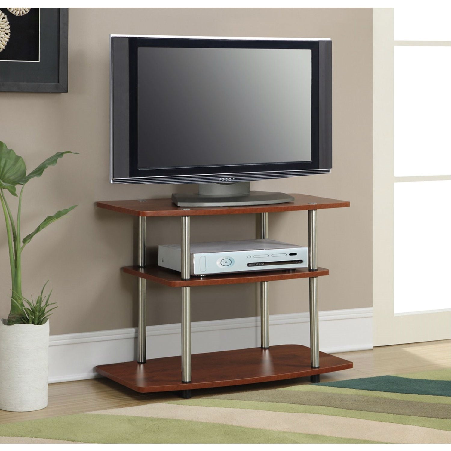 Modern Wood and Metal TV Stand in Cherry Brown Finish-2