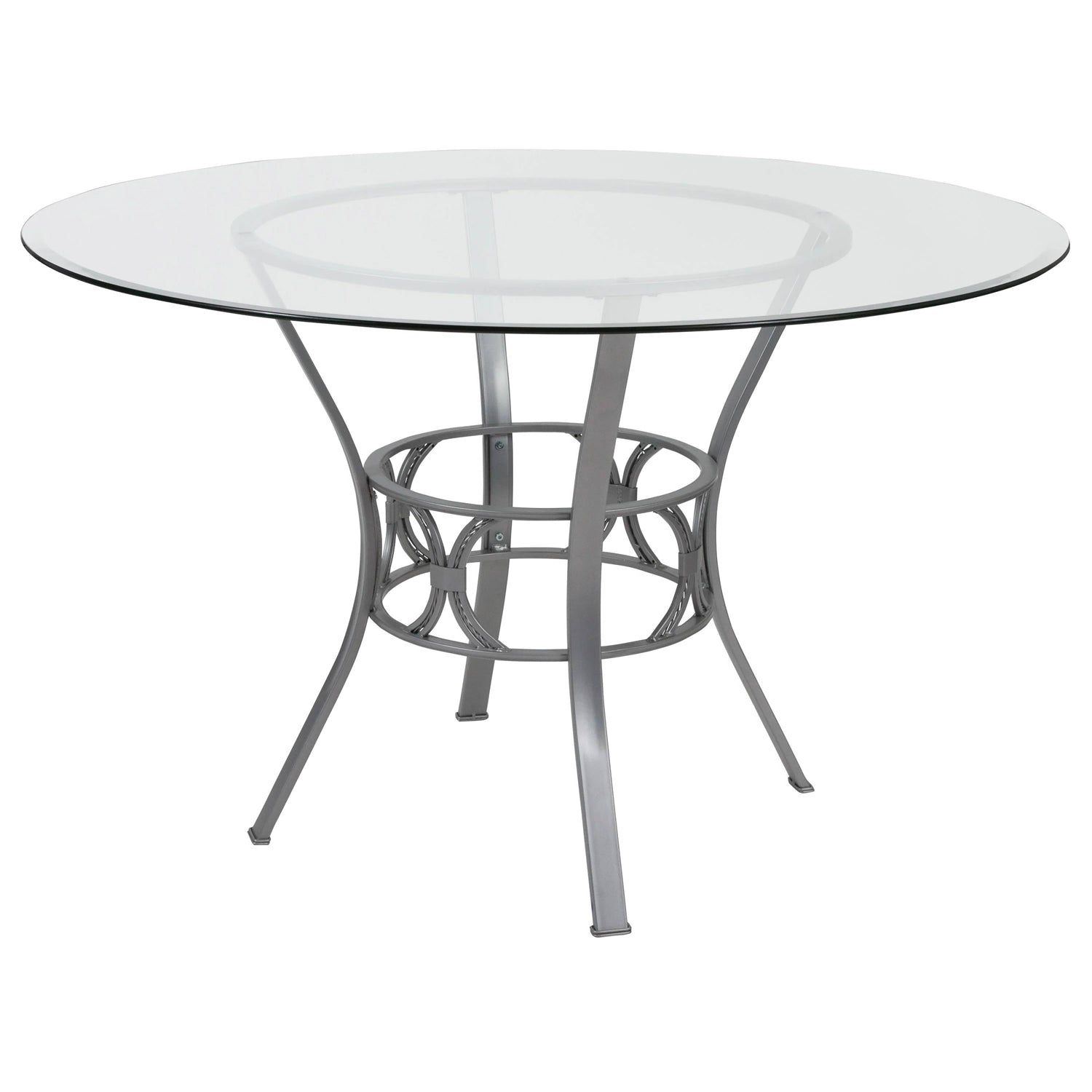 Round 48-inch Glass Top Dining Table with Matte Gold Metal Frame-0