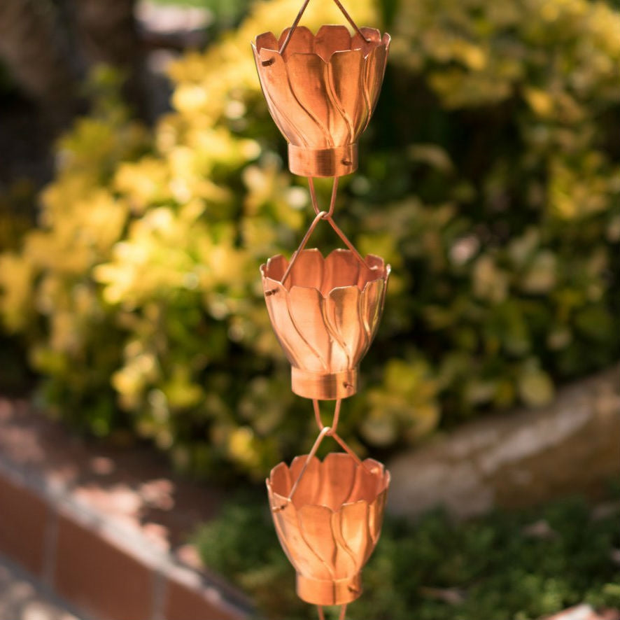 Copper 8.5 Ft Floral Petal Cups Rain Chain-2