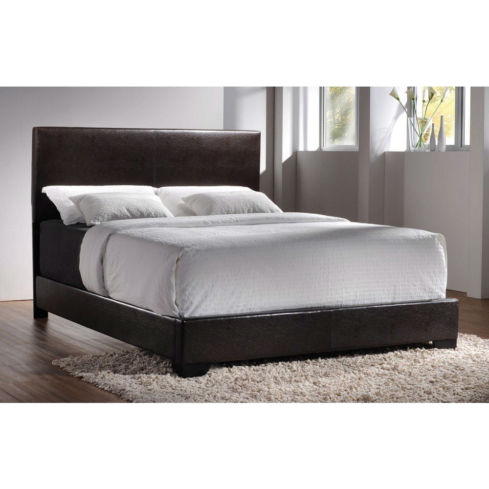 Queen size Dark Brown Faux Leather Upholstered Bed with Headboard-0