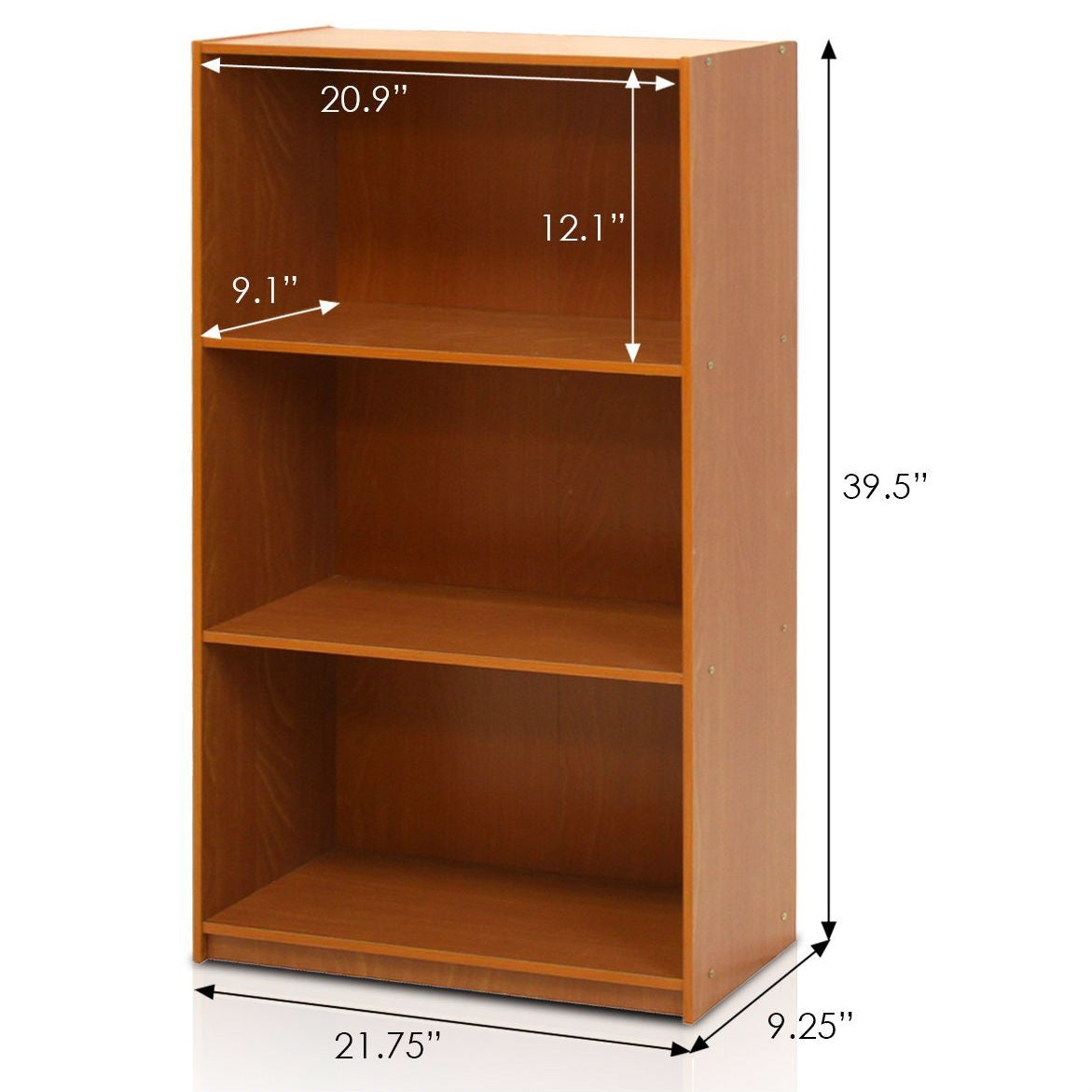 Modern 3-Shelf Bookcase in Light Cherry Wood Finish-1