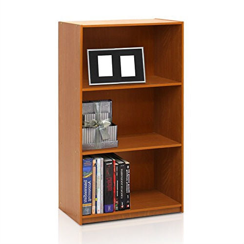 Modern 3-Shelf Bookcase in Light Cherry Wood Finish-2