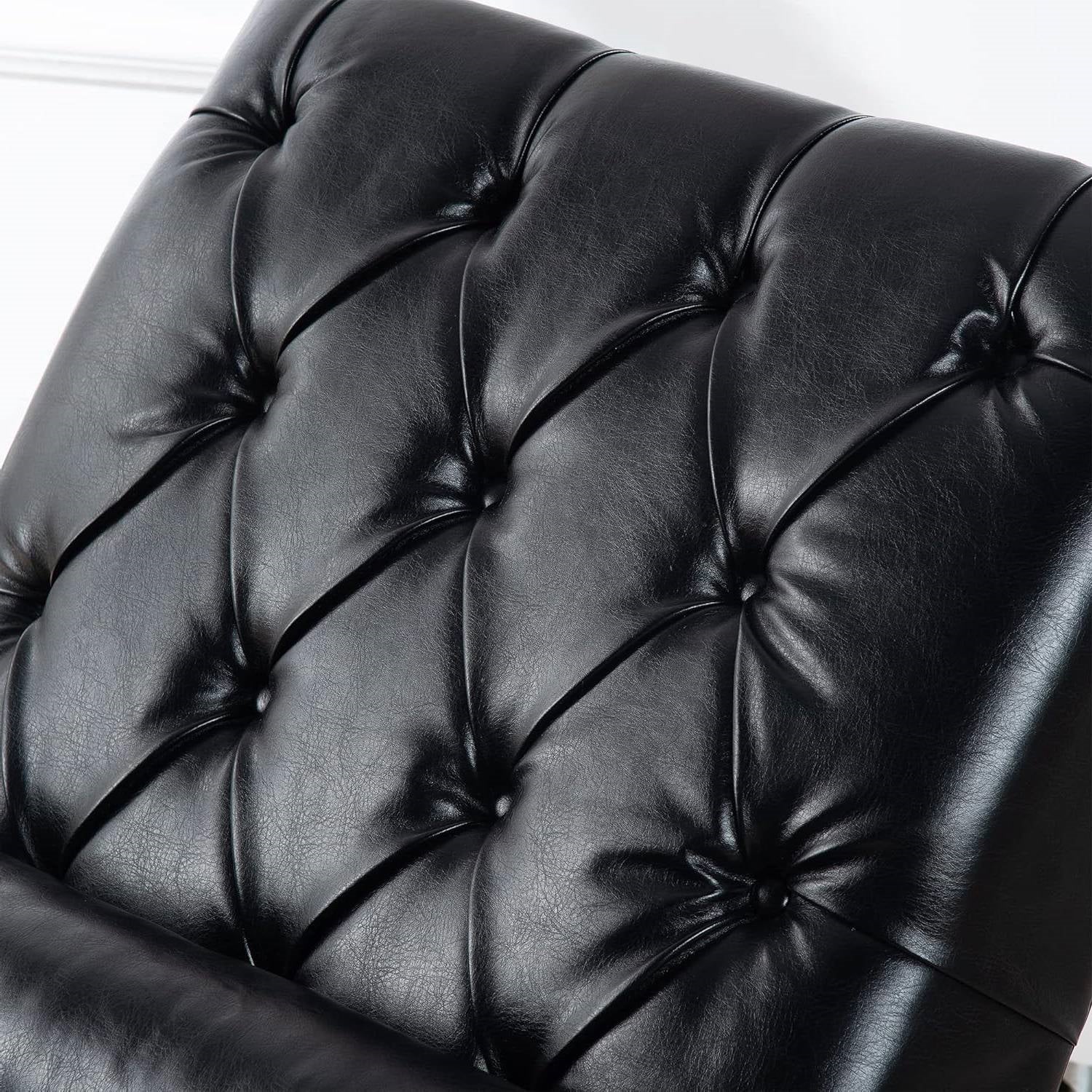 Black Faux Leather Upholstered Armless Chaise Lounge Chair with Lumbar Pillow-2