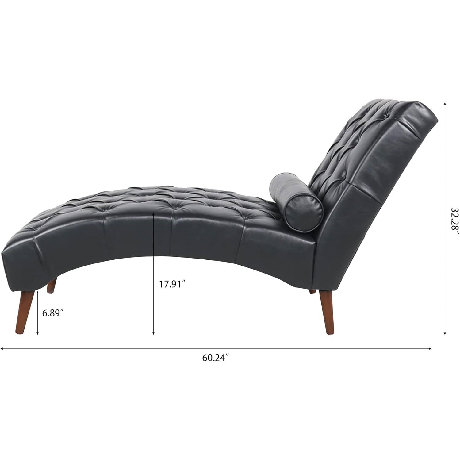 Black Faux Leather Upholstered Armless Chaise Lounge Chair with Lumbar Pillow-3