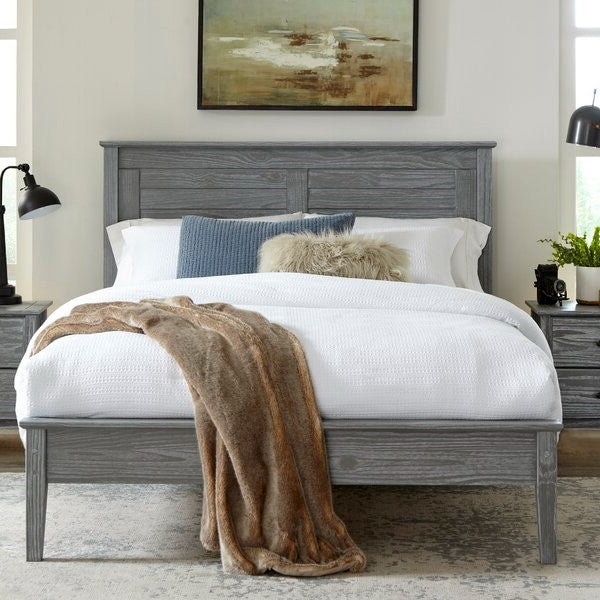 Contemporary Grey Solid Pine Platform Bed in Queen Size-2