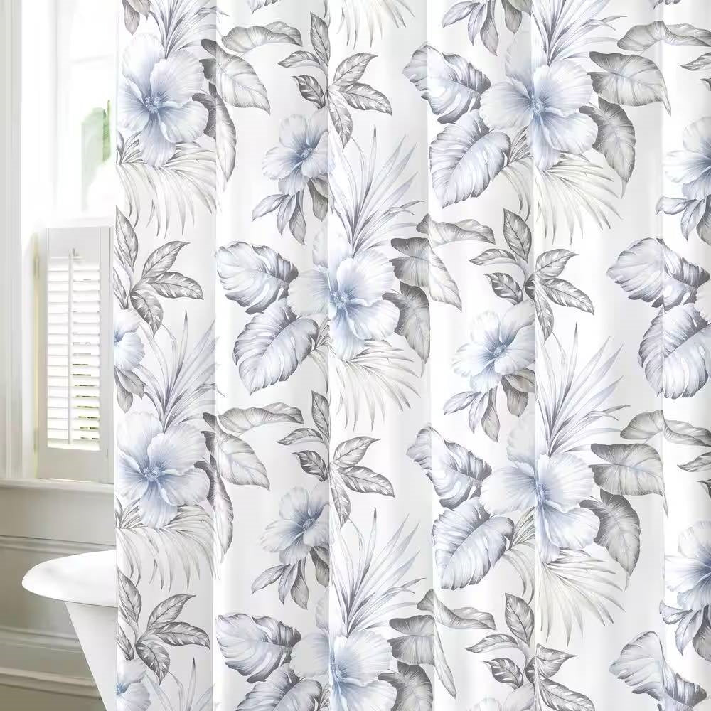 72-inch Tropical Botanical Floral Shower Curtain in 100-Percent Cotton Fabric-1