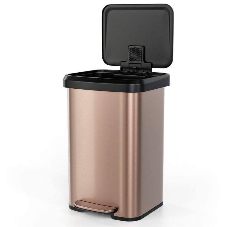 13-Gallon Copper Gold Stainless Steel Step Trash Can with Soft Close Lid-0