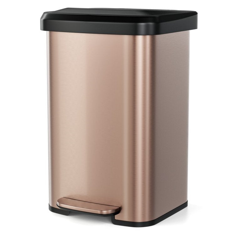 13-Gallon Copper Gold Stainless Steel Step Trash Can with Soft Close Lid-1