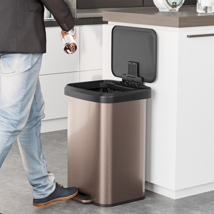 13-Gallon Copper Gold Stainless Steel Step Trash Can with Soft Close Lid-2