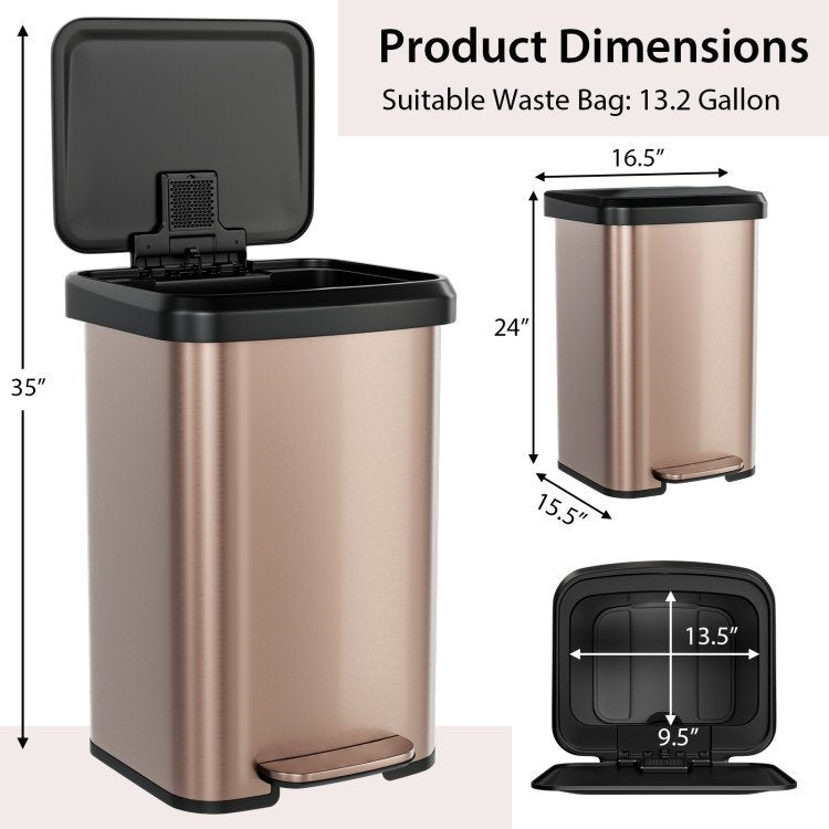 13-Gallon Copper Gold Stainless Steel Step Trash Can with Soft Close Lid-4