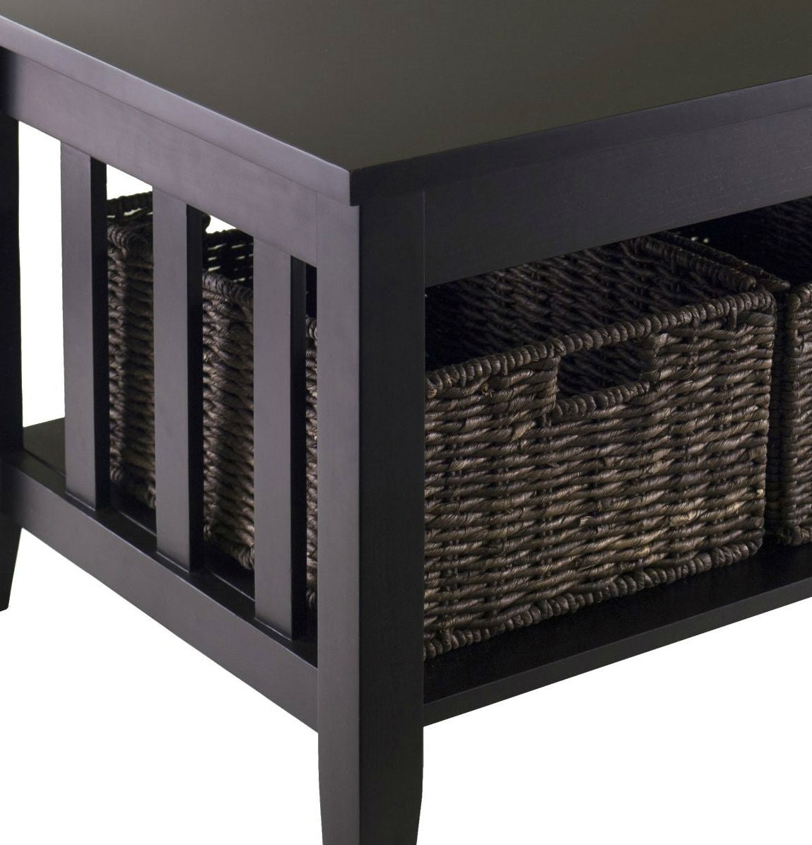 Espresso 2 Tier Coffee Occasional Table with 3 Storage Baskets-2