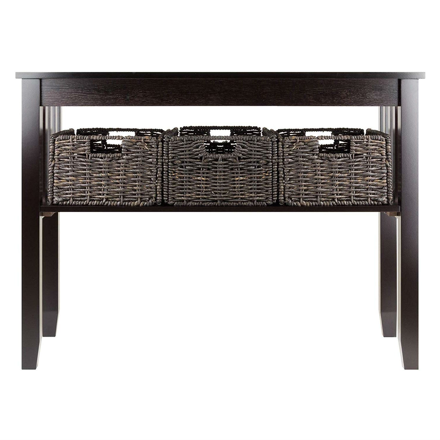 Espresso 2 Tier Entryway Hall Console Table with 3 Storage Baskets-1