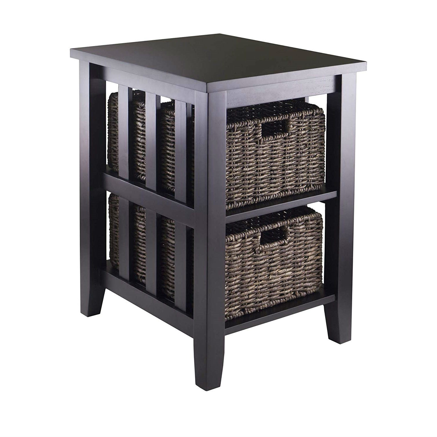 Espresso 3 Tier Bookcase Shelf Accent Table with 2 Small Storage Baskets-0