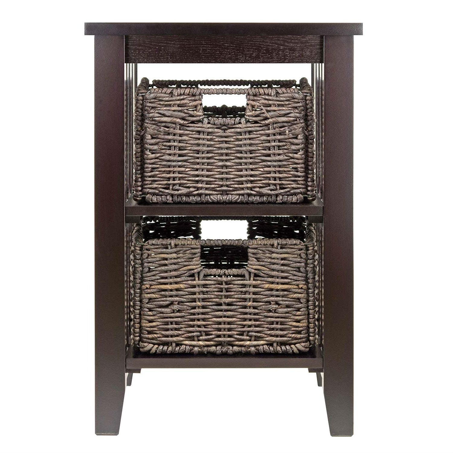 Espresso 3 Tier Bookcase Shelf Accent Table with 2 Small Storage Baskets-1