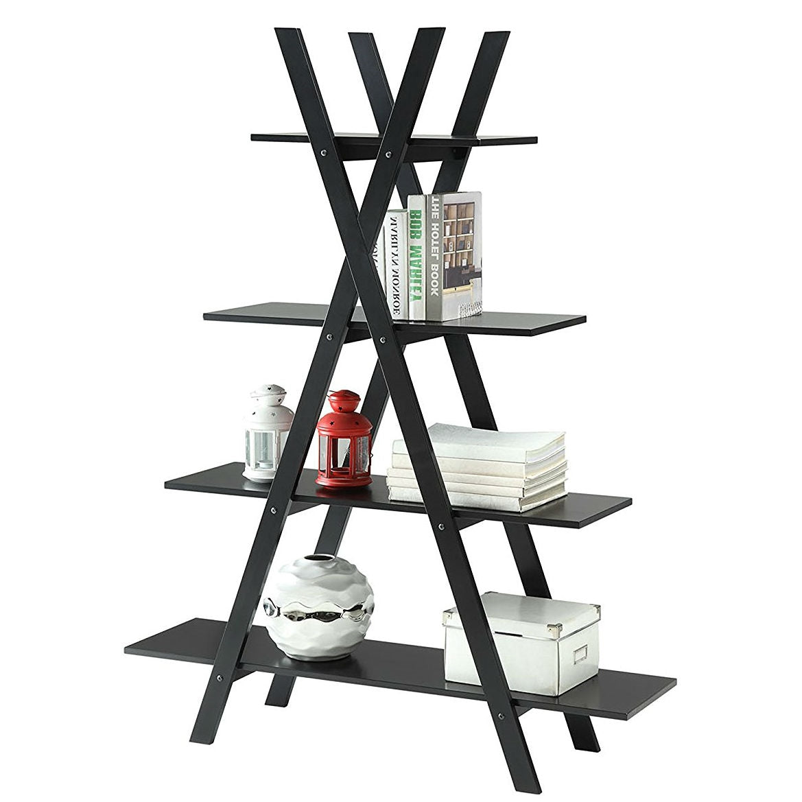 Modern A-Frame 4-Shelf Bookcase Bookshelf Display Shelves-0