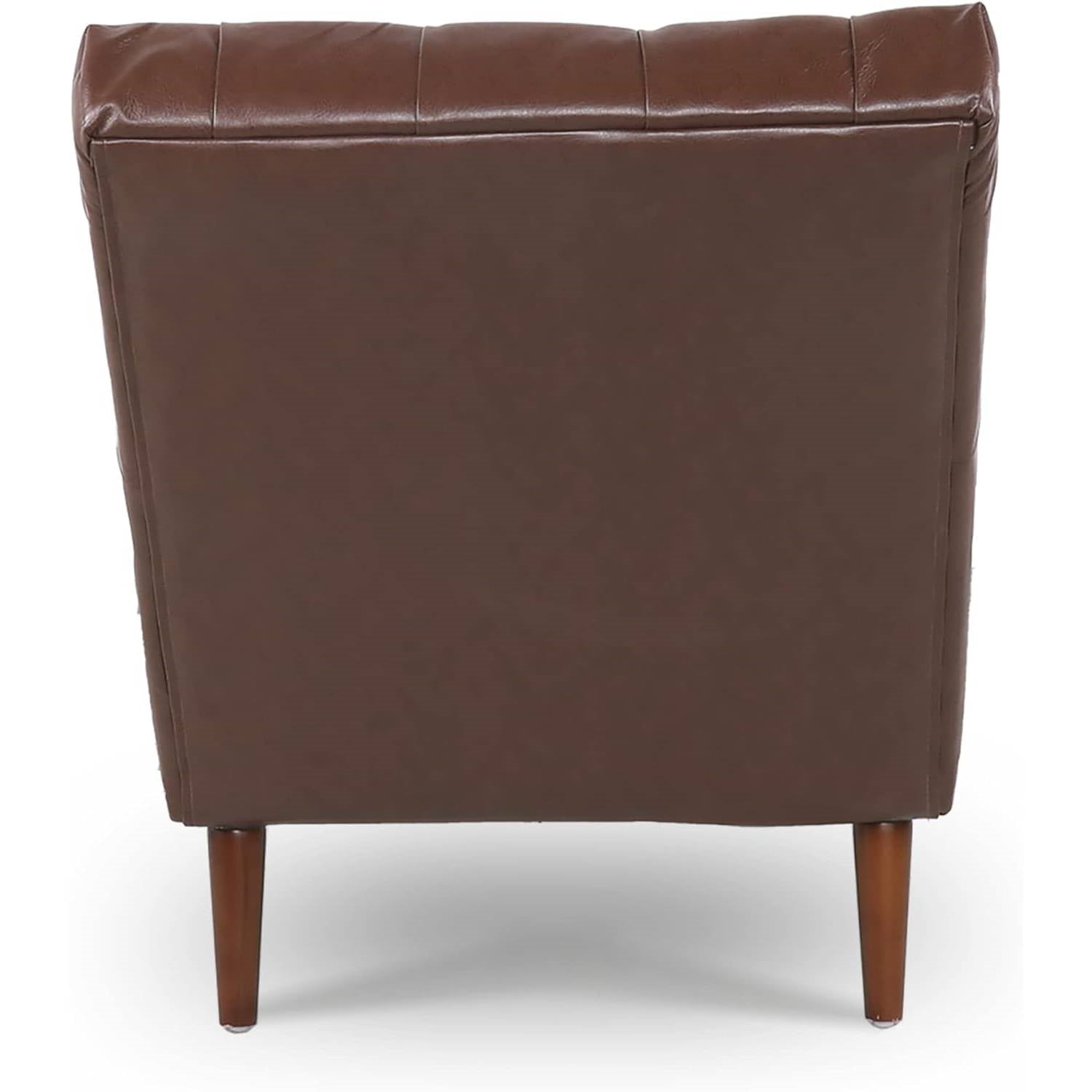 Brown PU Leather Upholstered Armless Chaise Lounge Chair with Lumbar Pillow-3