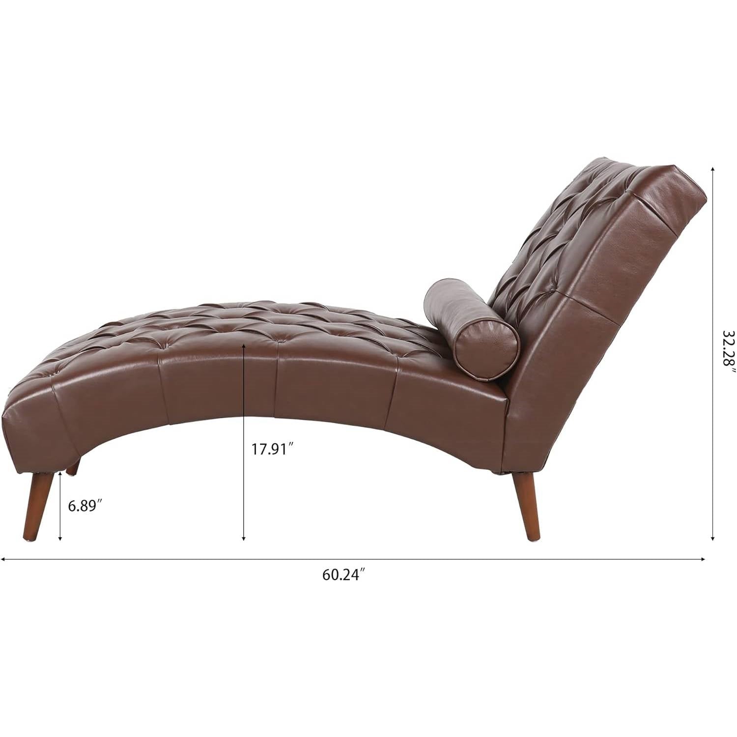 Brown PU Leather Upholstered Armless Chaise Lounge Chair with Lumbar Pillow-4