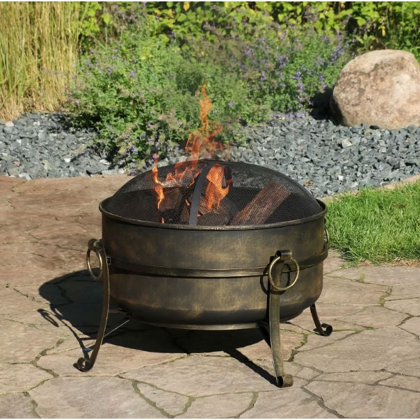 Outdoor 24-inch Diameter Steel Cauldron Wood Burning Fire Pit-1