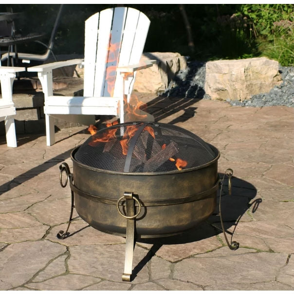 Outdoor 24-inch Diameter Steel Cauldron Wood Burning Fire Pit-2