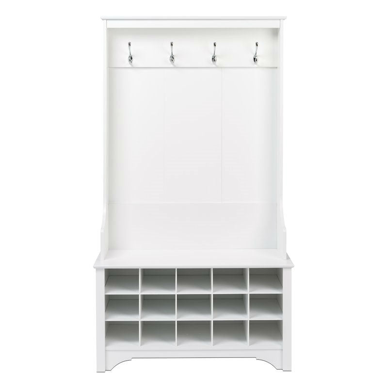 White Entryway Hall Tree Shoe Cubbie Coat Rack-0