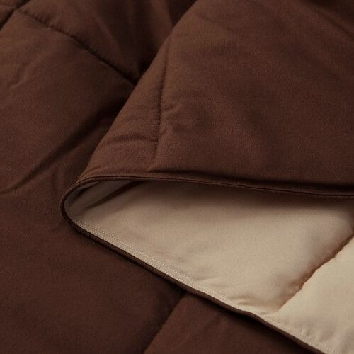 Full/Queen Traditional Microfiber Reversible 3 Piece Comforter Set in Brown-2