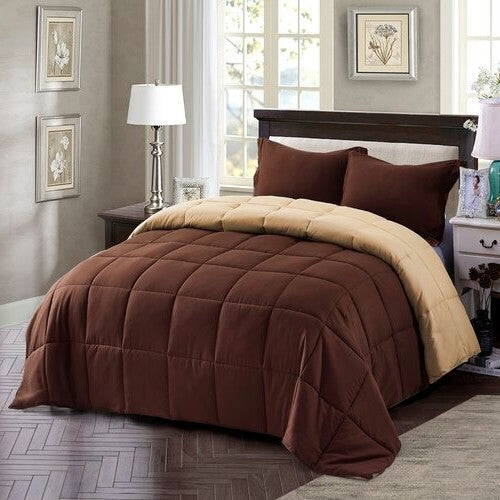 King/Cal King Traditional Microfiber Reversible 3 Piece Comforter Set in Brown-0