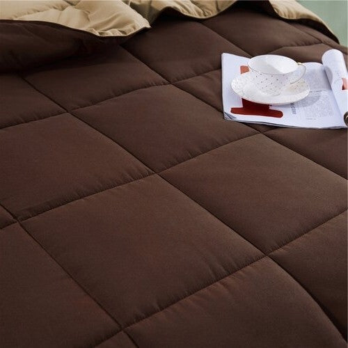 King/Cal King Traditional Microfiber Reversible 3 Piece Comforter Set in Brown-1