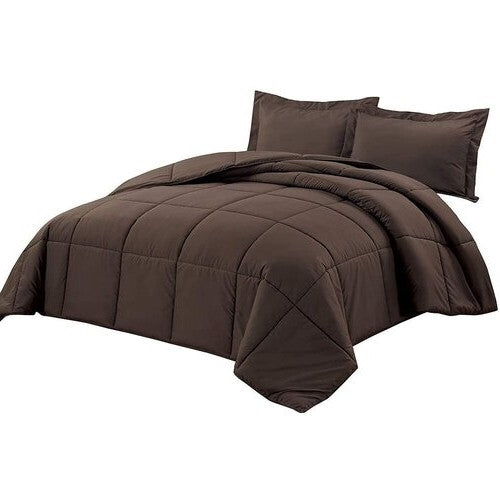 Queen Size Reversible Microfiber Down Alternative Comforter Set in Brown-3