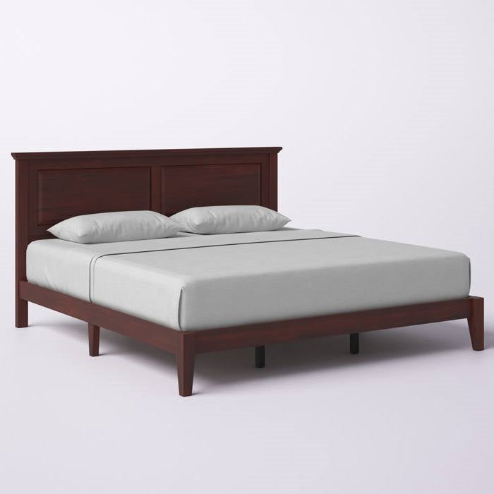 King Traditional Solid Oak Wooden Platform Bed Frame with Headboard in Cherry-0