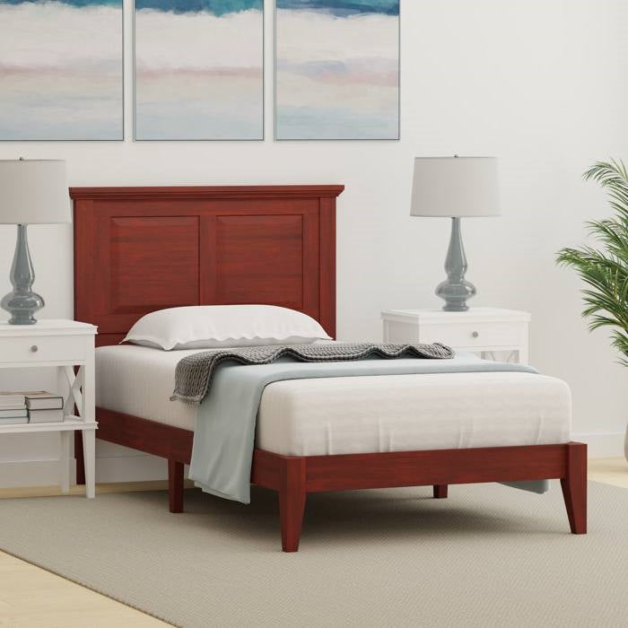 Twin Traditional Solid Oak Wooden Platform Bed Frame with Headboard in Cherry-2