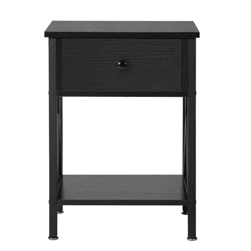 Set of 2 - Rustic 1 Drawer Black Nightstand with X-Shaped Sides-3