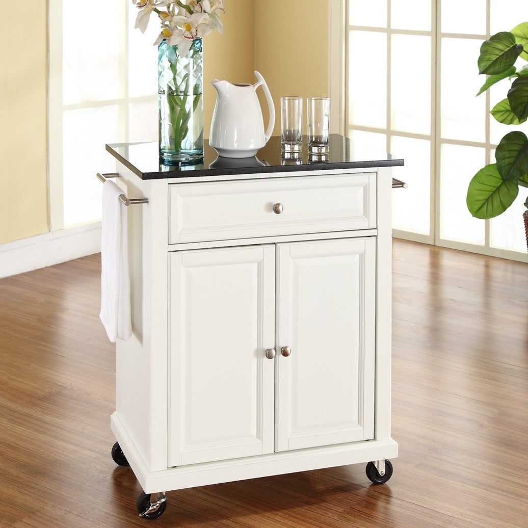 White Kitchen Cart with Granite Top and Locking Casters Wheels-2