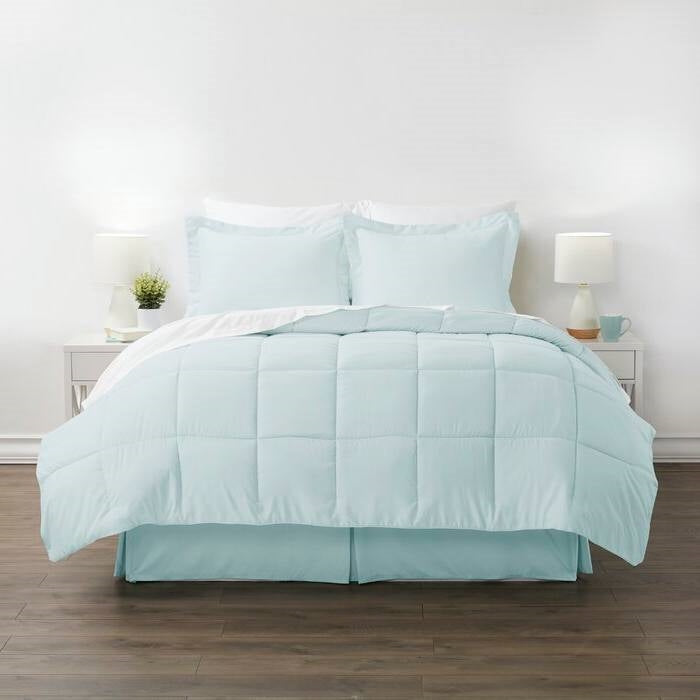 CAL King Microfiber 6-Piece Reversible Bed-in-a-Bag Comforter Set in Aqua Blue-0