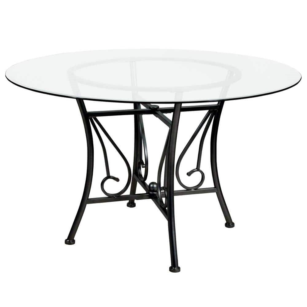 48-inch Round Glass Dining Table with Black Metal Frame-0