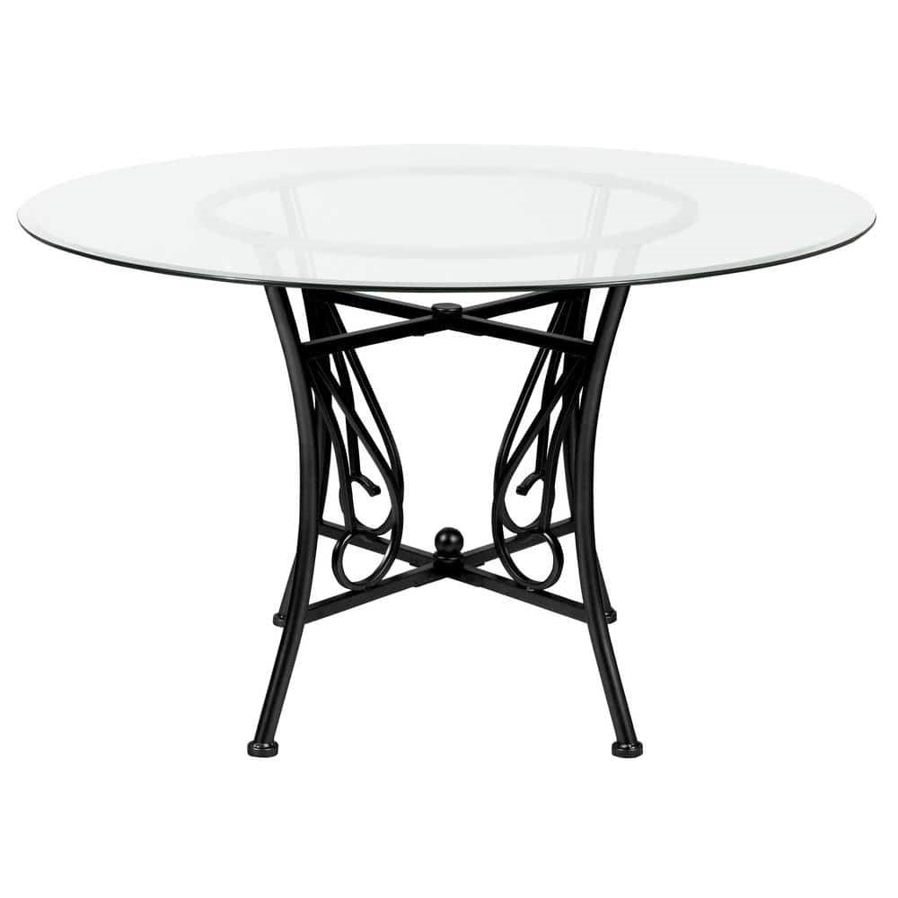 48-inch Round Glass Dining Table with Black Metal Frame-1