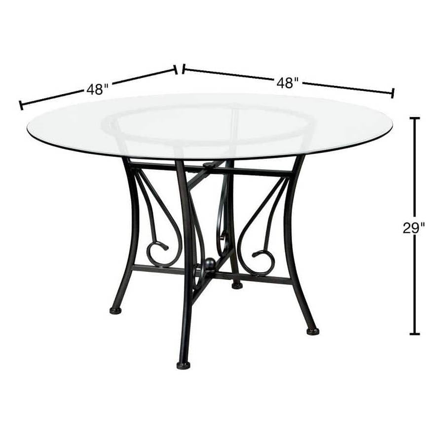 48-inch Round Glass Dining Table with Black Metal Frame-2