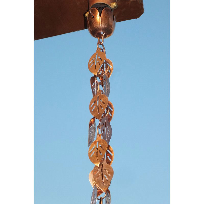 Pure Copper 8.5 Ft Leaves Rain Chain Rainwater Downspout-2