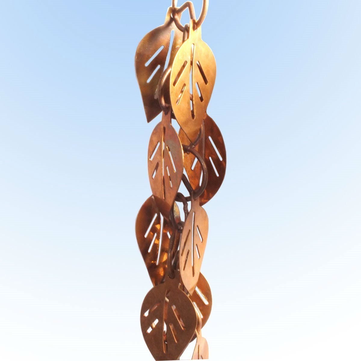 Pure Copper 8.5 Ft Leaves Rain Chain Rainwater Downspout-3