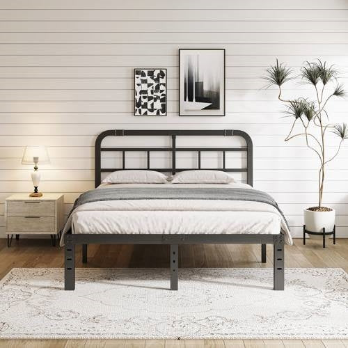 California King Size Heavy Duty Black Metal Platform Bed Frame with Headboard-0