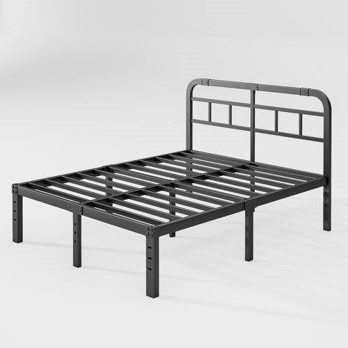 California King Size Heavy Duty Black Metal Platform Bed Frame with Headboard-4