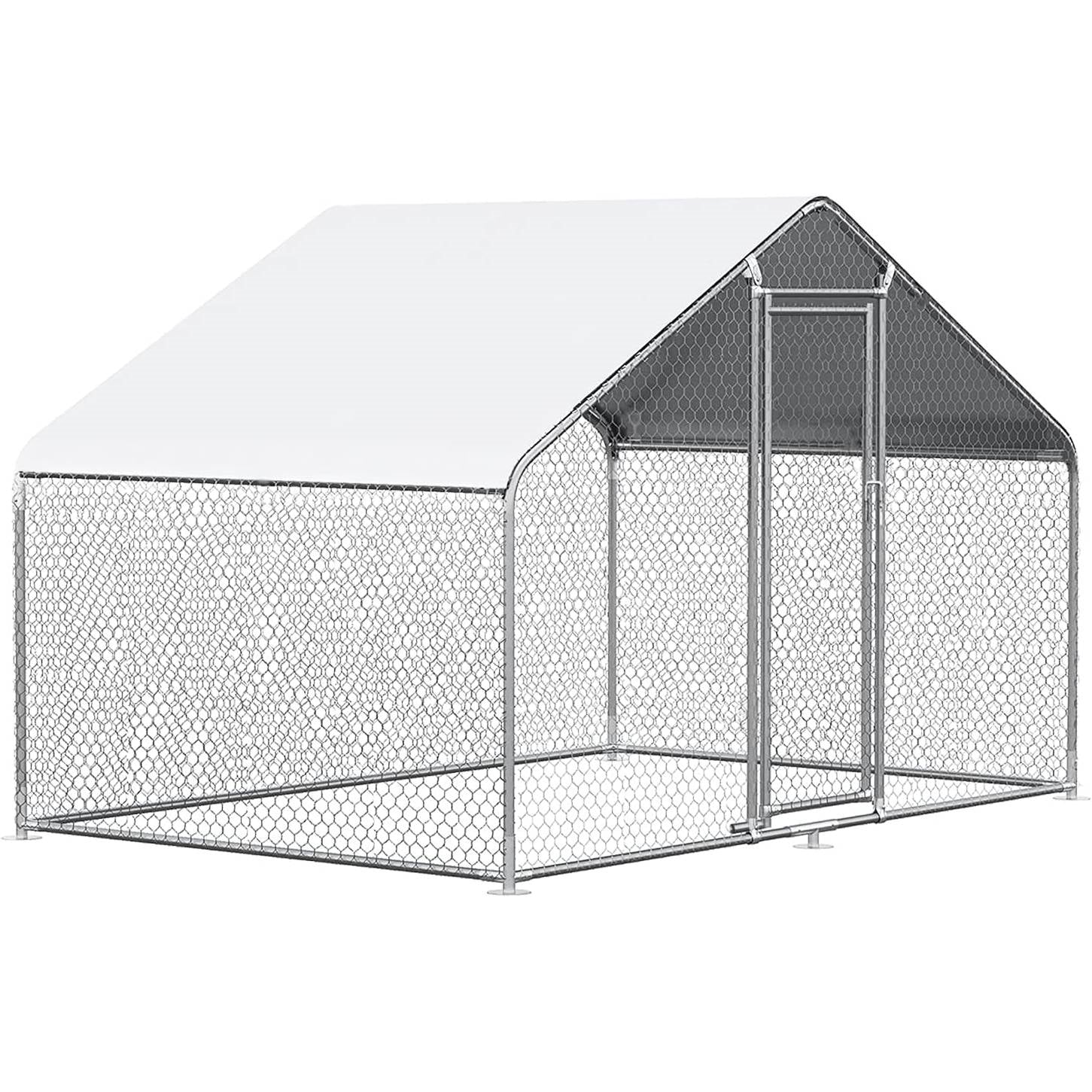 9.8 Ft x 6.5 Ft. Large Metal Outdoor Walk-in Chicken Coop with Waterproof Cover-0